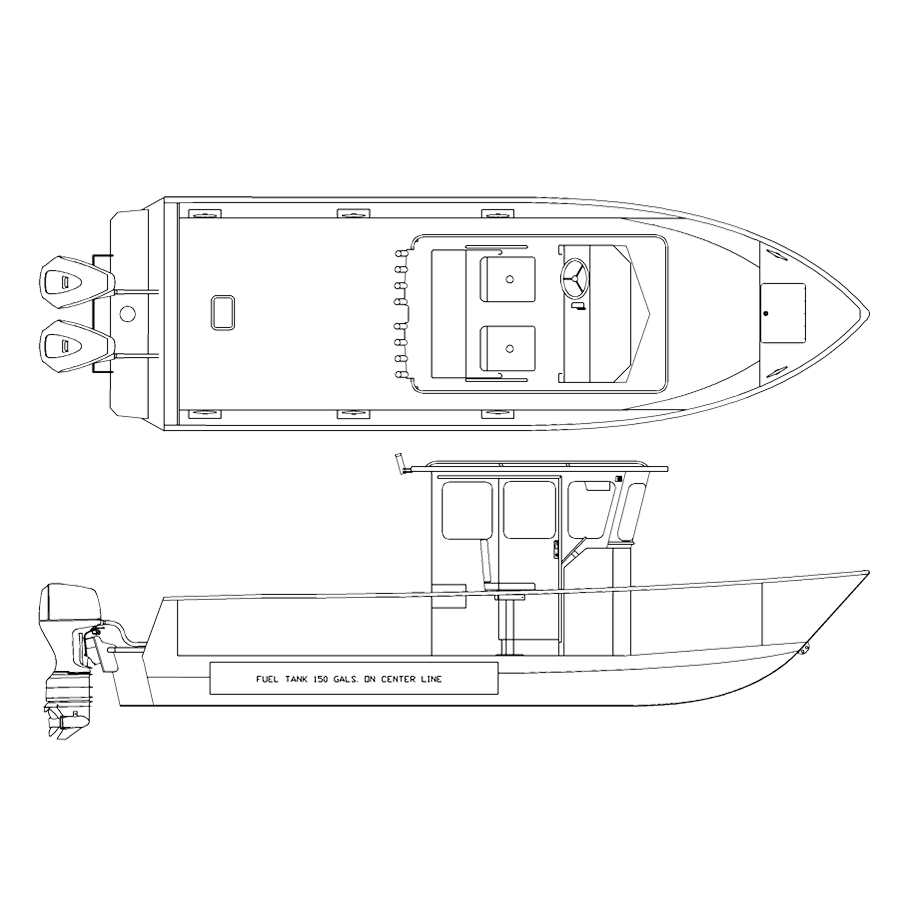 V2800 line drawing of the Walk Around Cabin 7'