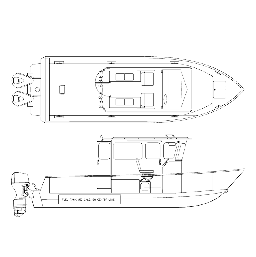 V2800 line drawing of the Walk Around Cabin 9'