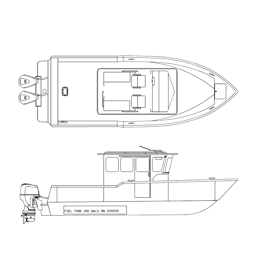V2900 line drawing of the Walk Around Cabin 9'
